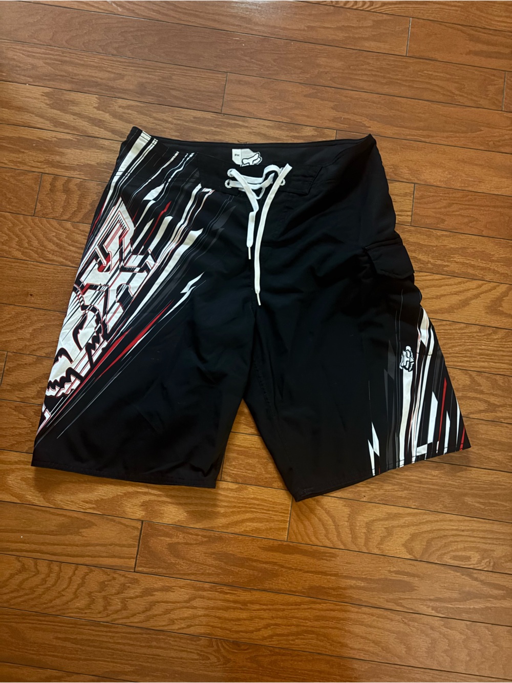 Fox Black Swim Shorts with Red Trim